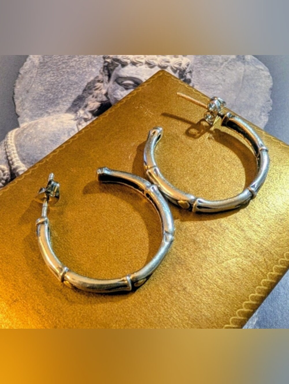 Robert Manse 18kt 925 Bamboo Hoop Earrings ~Retired - Picture 7 of 7